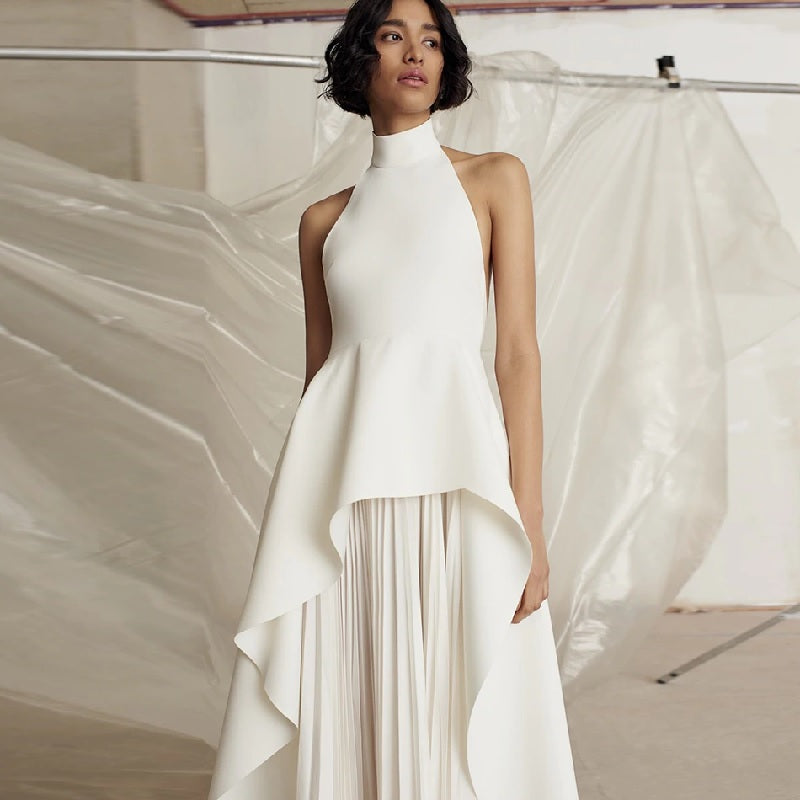 Backless Hater Ruffles Party Maxi Bandage Dress