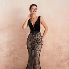 Backless Mermaid Sequins Long Prom Party Dress