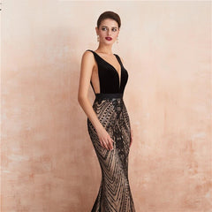 Backless Mermaid Sequins Long Prom Party Dress