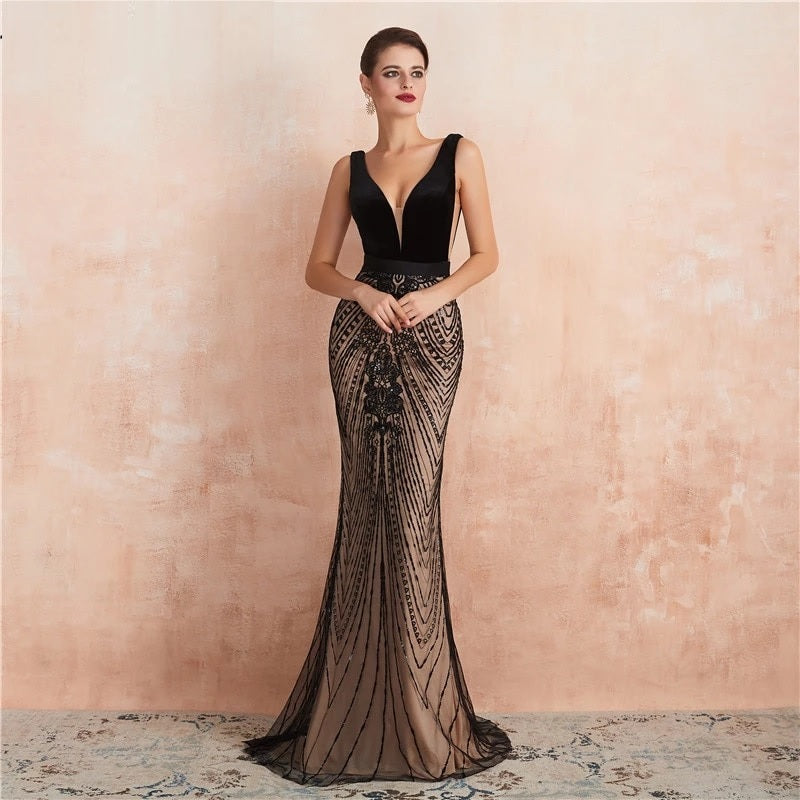Backless Mermaid Sequins Long Prom Party Dress