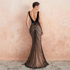 Backless Mermaid Sequins Long Prom Party Dress