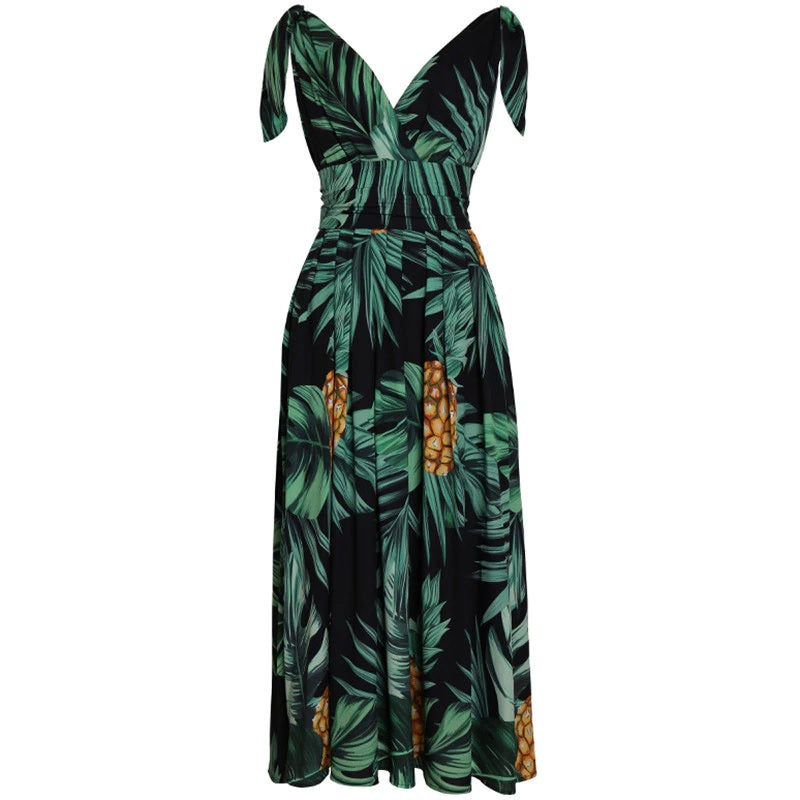 Banana leaf Pineapple Print Maxi Dresses