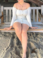 Bare Shoulder Long Sleeve Mini Dress