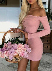 Bare Shoulder Long Sleeve Mini Dress