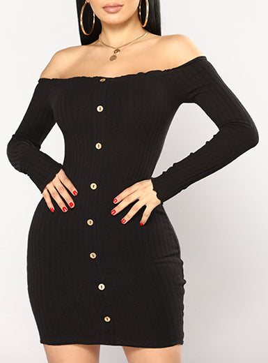 Bare Shoulder Long Sleeve Mini Dress