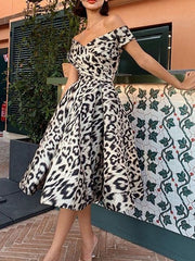 Bateau Neck Leopard Print Beach Dress