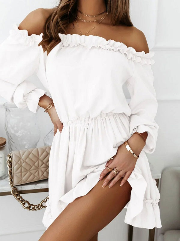 Bateau Neck Long Sleeves Flared Dress