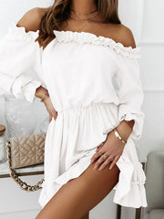 Bateau Neck Long Sleeves Flared Dress