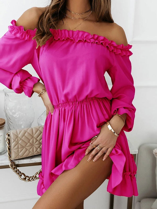 Bateau Neck Long Sleeves Flared Dress