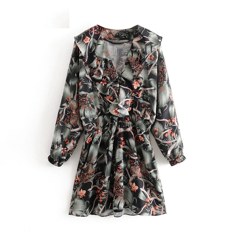 Casual Batwing A Line Floral Print Mini Dress