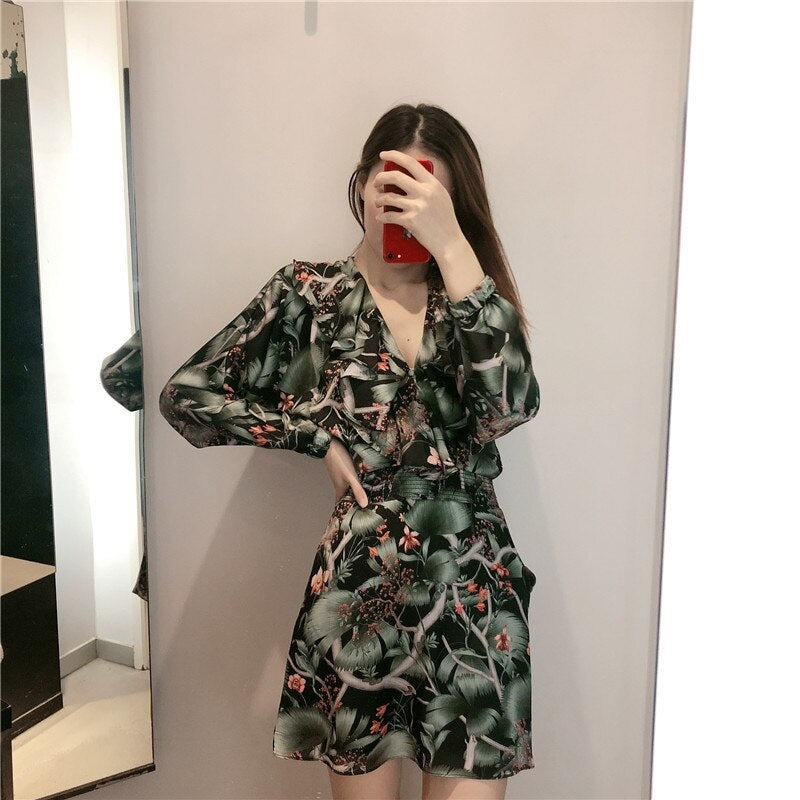 Casual Batwing A Line Floral Print Mini Dress