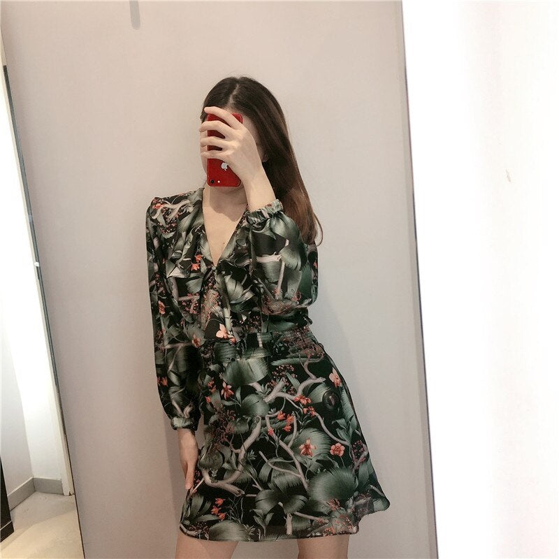 Casual Batwing A Line Floral Print Mini Dress