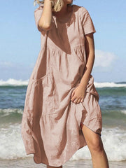 Beach Cotton Loose Casual Dress with Pockets