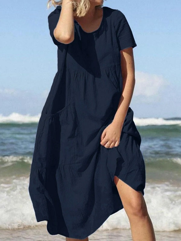 Beach Cotton Loose Casual Dress with Pockets