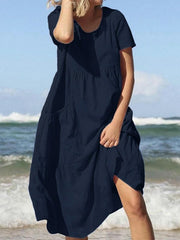Beach Cotton Loose Casual Dress with Pockets