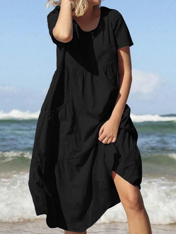 Beach Cotton Loose Casual Dress with Pockets