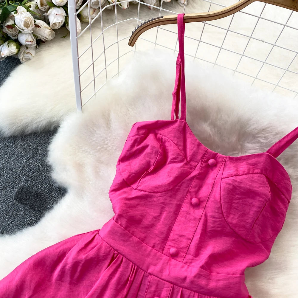 Beach Spaghetti Strap Dress for Women A-line High Waist Backless