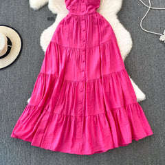 Beach Spaghetti Strap Dress for Women A-line High Waist Backless
