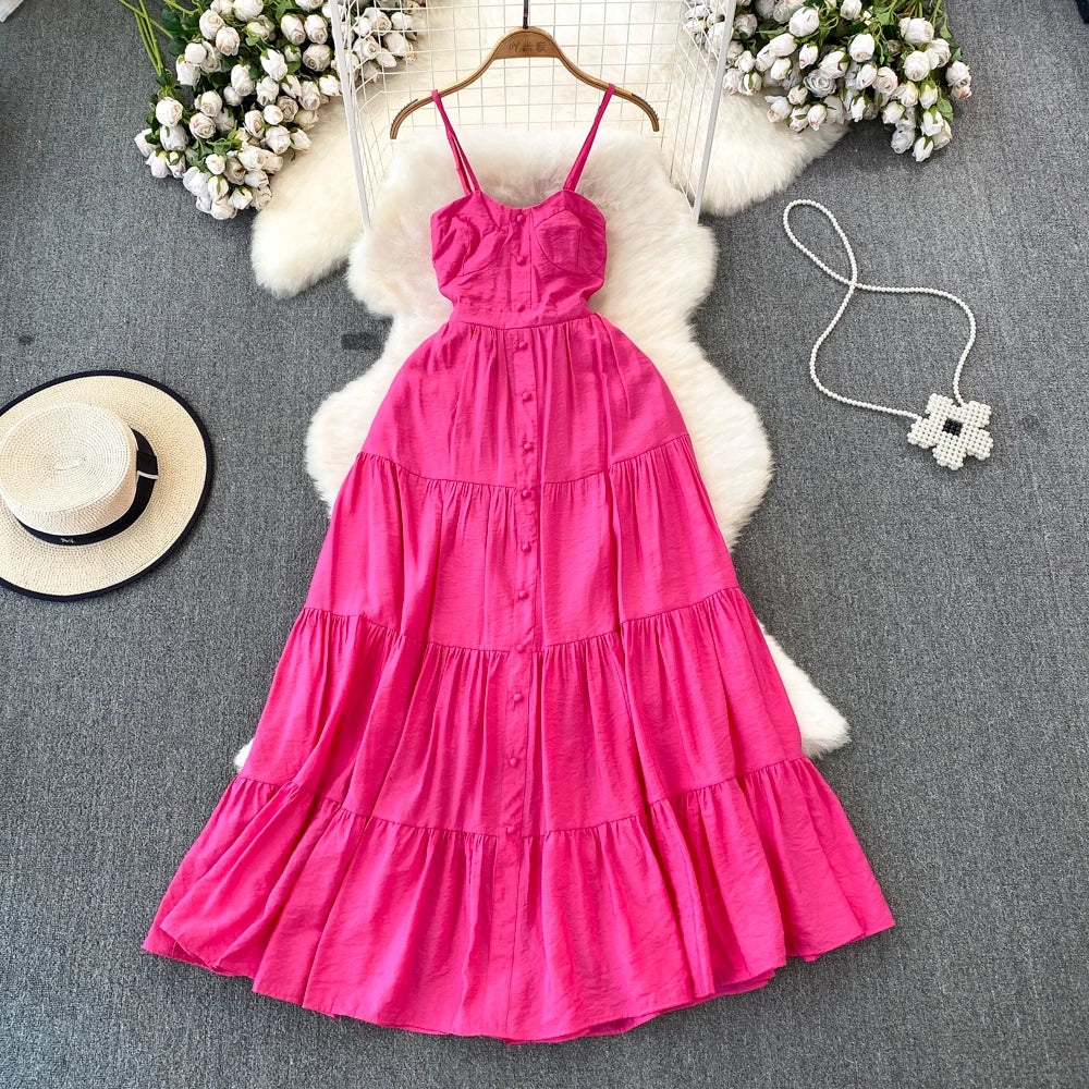 Beach Spaghetti Strap Dress for Women A-line High Waist Backless