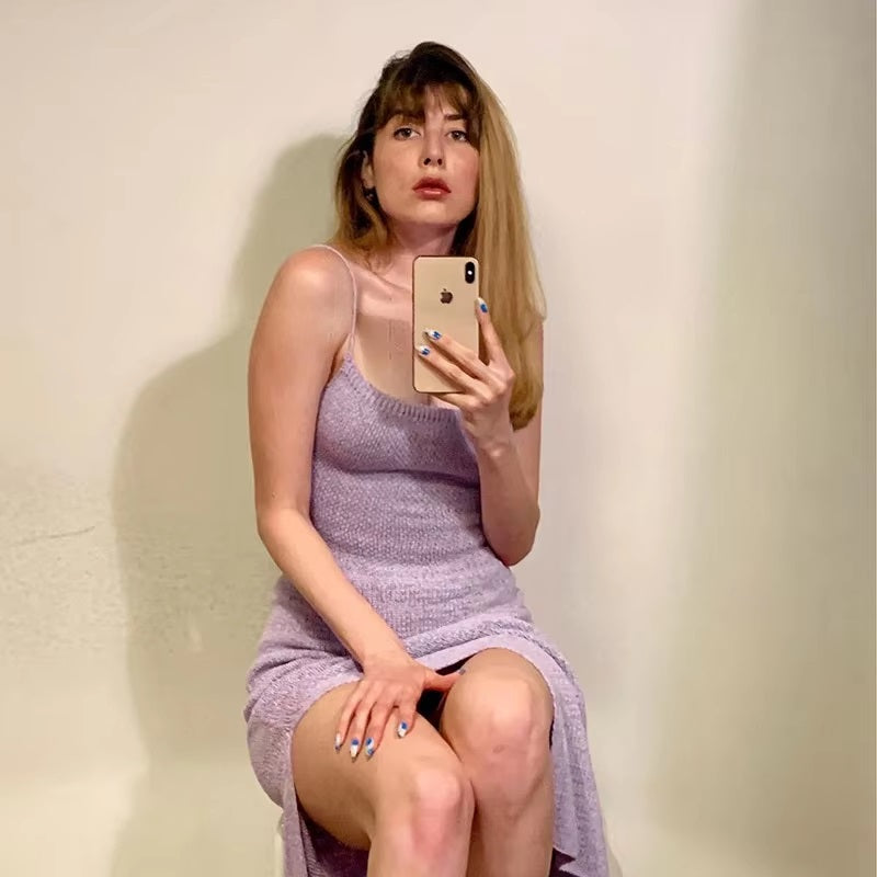 Beachwear Holiday Spaghetti Strap Strapless Backless Lace Up Knitted Sweater Dresses