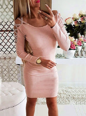 Beaded Cross Insert Sleeve Mini Dress