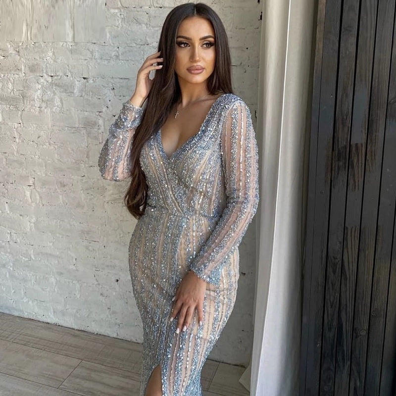 Beaded Elegant Luxury Mermaid Split Evening Dresses