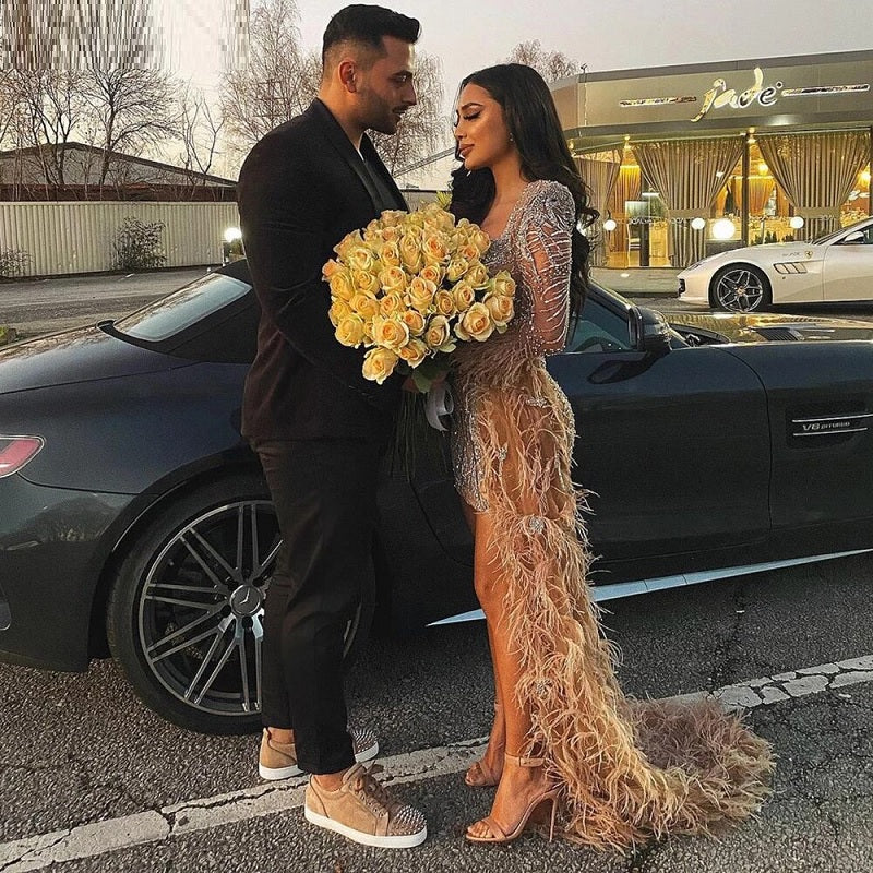 Beading Feathers Elegant Party Mermaid Cocktail Dress