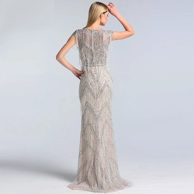 Beading Tassel Luxury Cap Sleeves Elegant Party Dress