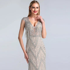Beading Tassel Luxury Cap Sleeves Elegant Party Dress