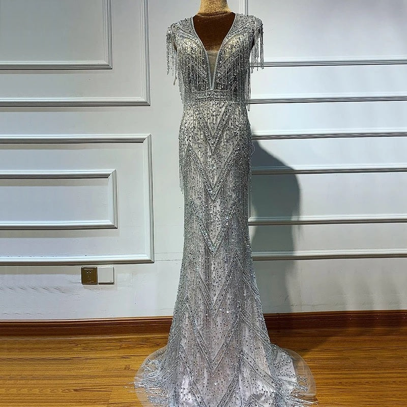 Beading Tassel Luxury Cap Sleeves Elegant Party Dress