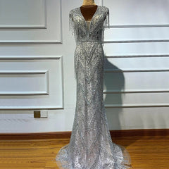 Beading Tassel Luxury Cap Sleeves Elegant Party Dress