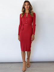 Beautiful Buttons Long Sleeves Polyester Irregular Bodycon Dress