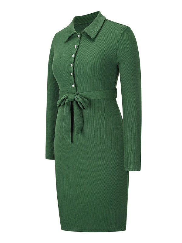 Beautiful Buttons Long Sleeves Polyester Irregular Bodycon Dress