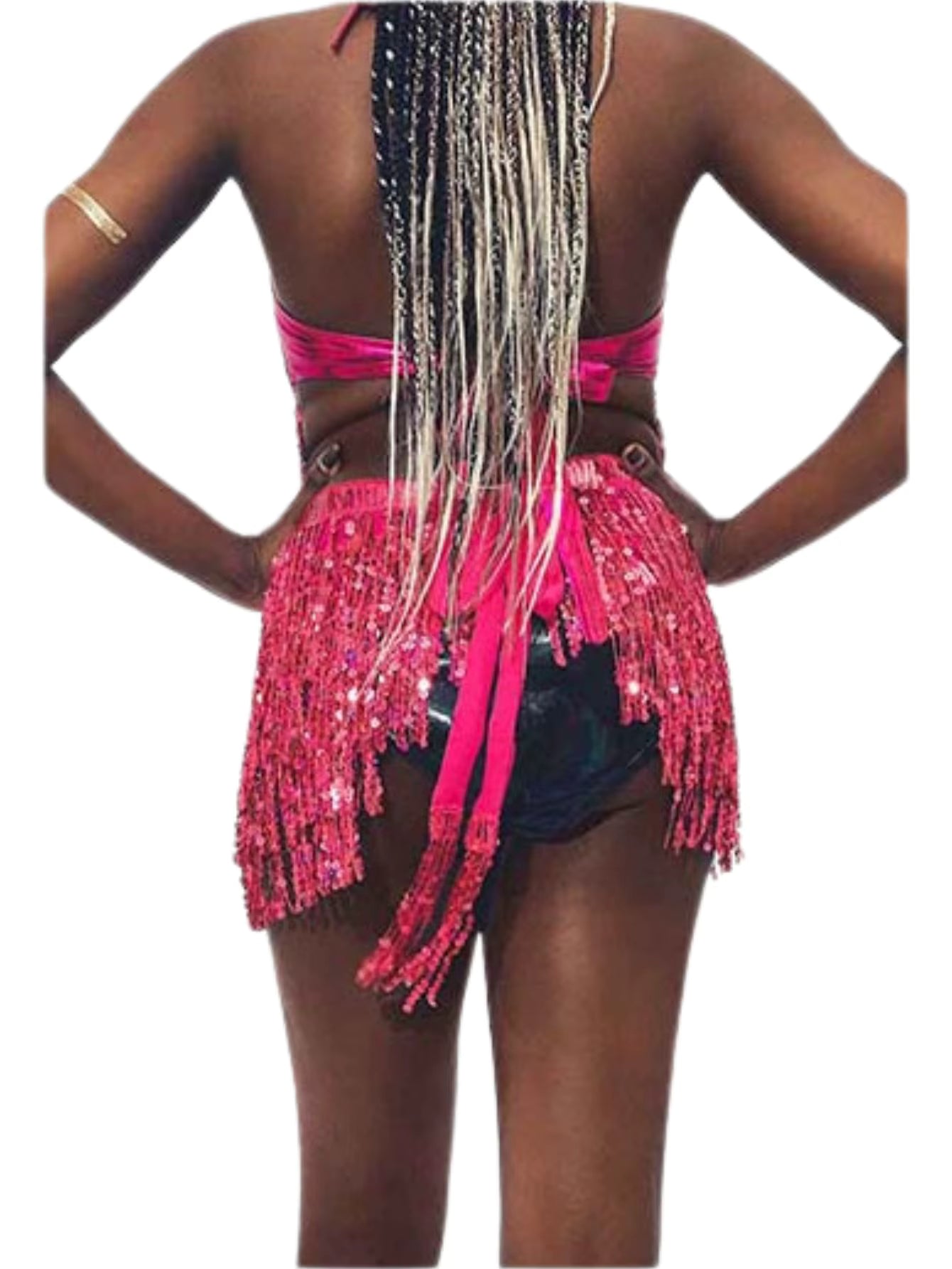 Belly Dance Top Bra Belt Latin Sequin Fringe Halter Hip Skirt Party Costume 4 Layer Tassel Two Piece Set