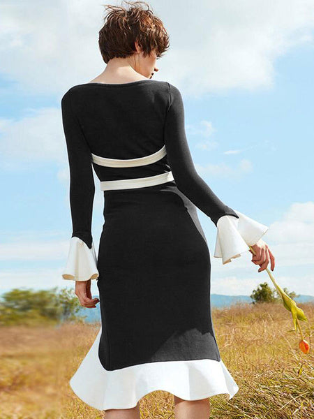 Ruffles Long Sleeve Cut Out High Low Shaping Party Bodycon Dress