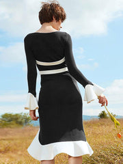 Ruffles Long Sleeve Cut Out High Low Shaping Party Bodycon Dress