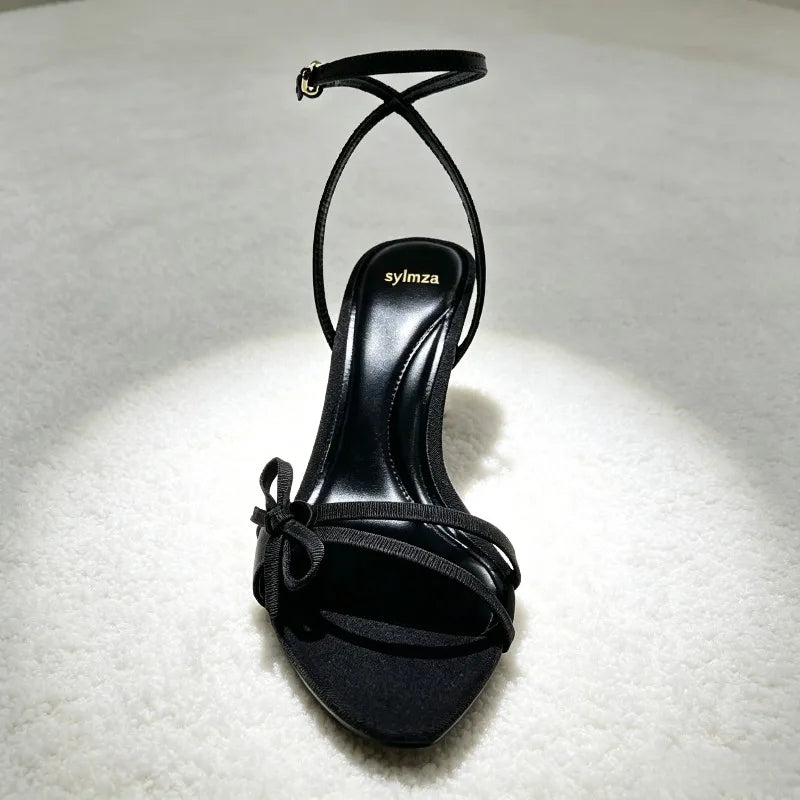 Black Bowknot Detail Satin Heel