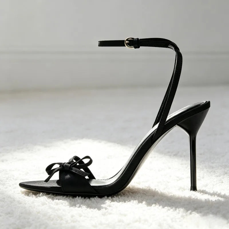 Black Bowknot Detail Satin Heel