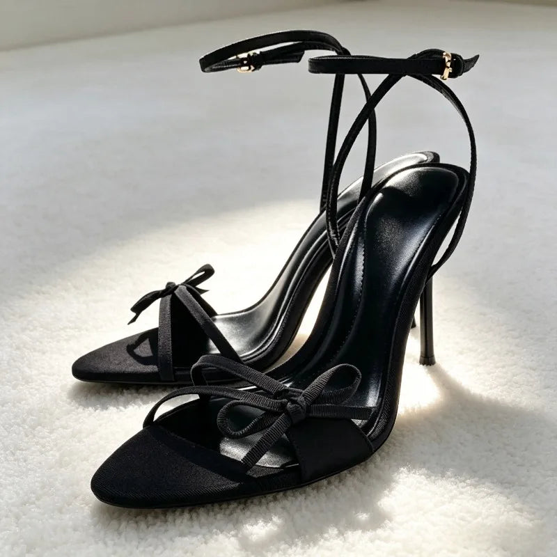Black Bowknot Detail Satin Heel