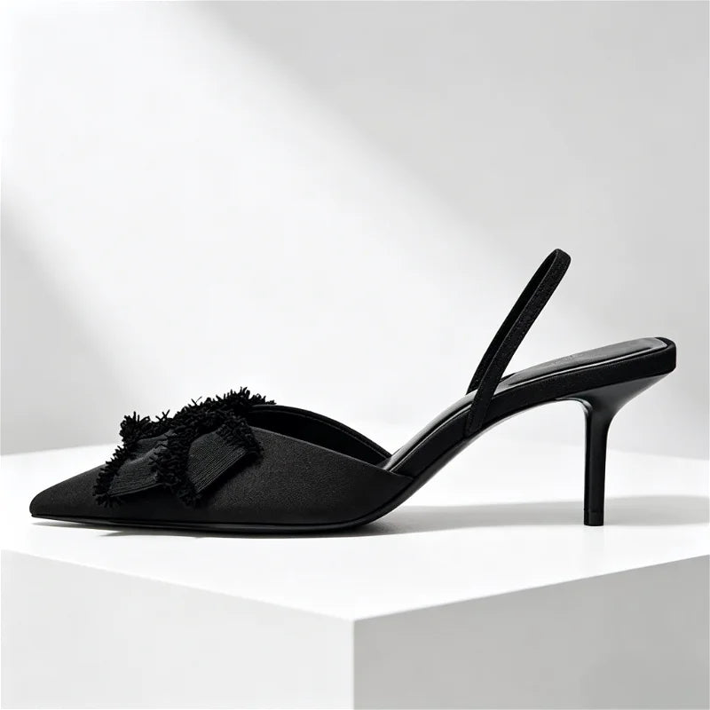 Black Butterfly Knot Decoration Slingback High Heel