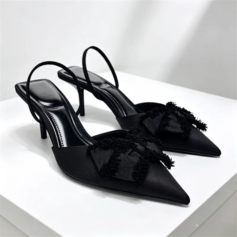 Black Butterfly Knot Decoration Slingback High Heel