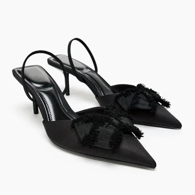 Black Butterfly Knot Decoration Slingback High Heel