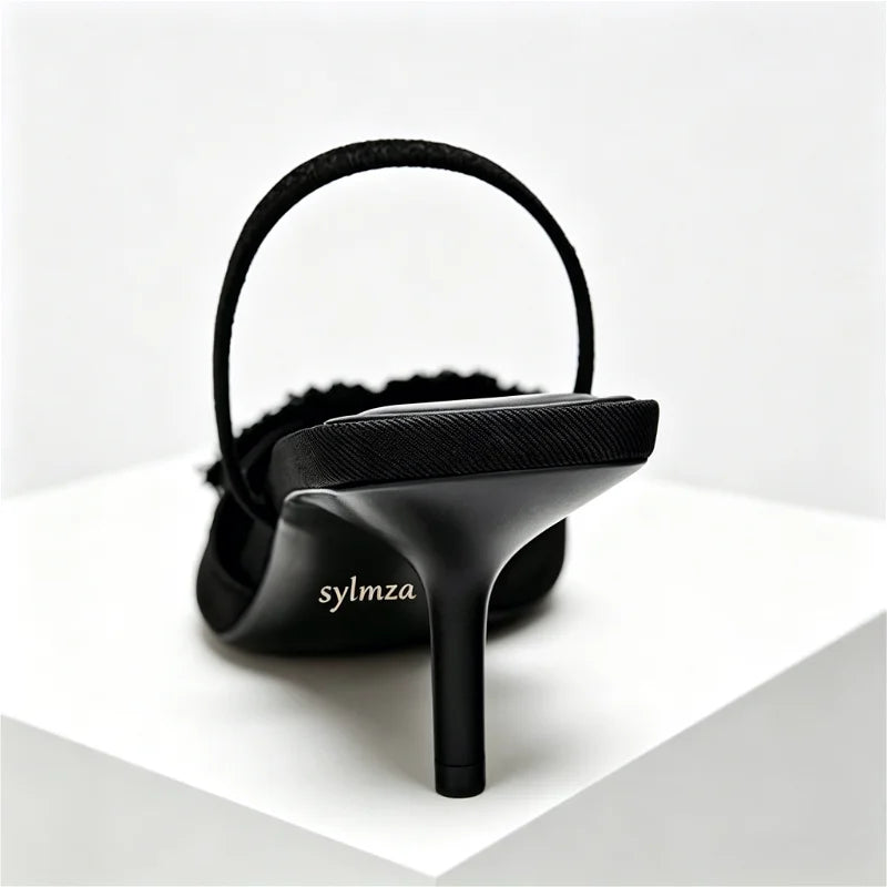 Black Butterfly Knot Decoration Slingback High Heel