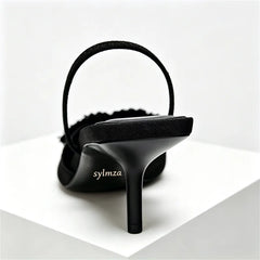 Black Butterfly Knot Decoration Slingback High Heel
