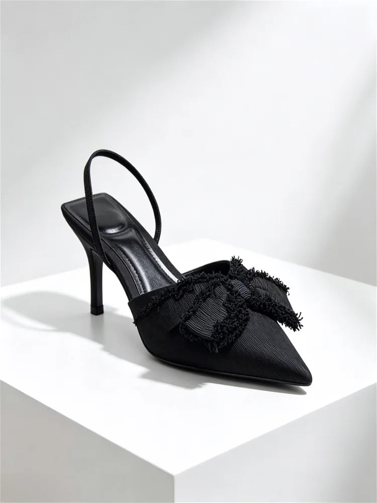 Black Butterfly Knot Decoration Slingback High Heel