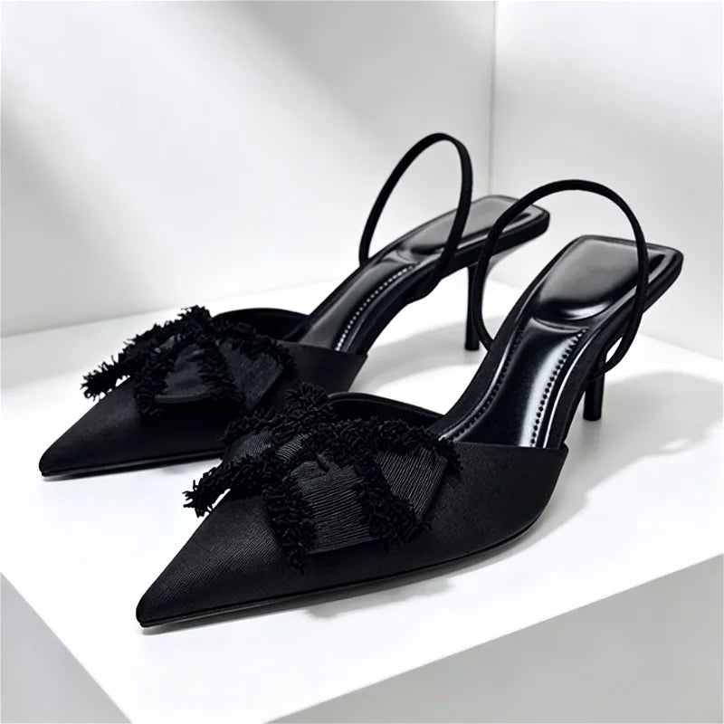 Black Butterfly Knot Decoration Slingback High Heel