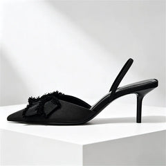 Black Butterfly Knot Decoration Slingback High Heel