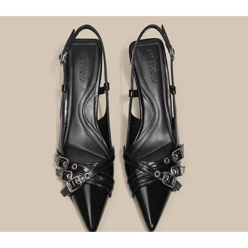 Black Fashionable Pointed Toe Shallow Mouth High-heeled Shoes