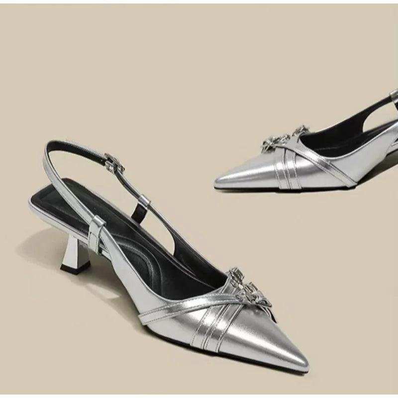 Black Fashionable Pointed Toe Shallow Mouth High-heeled Shoes