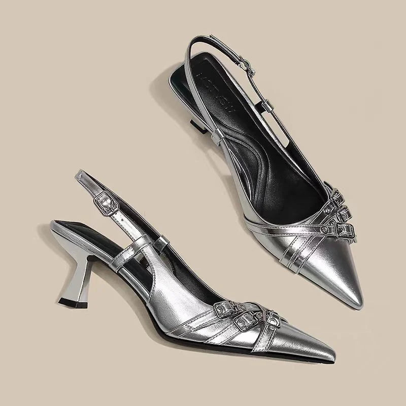 Black Fashionable Pointed Toe Shallow Mouth High-heeled Shoes